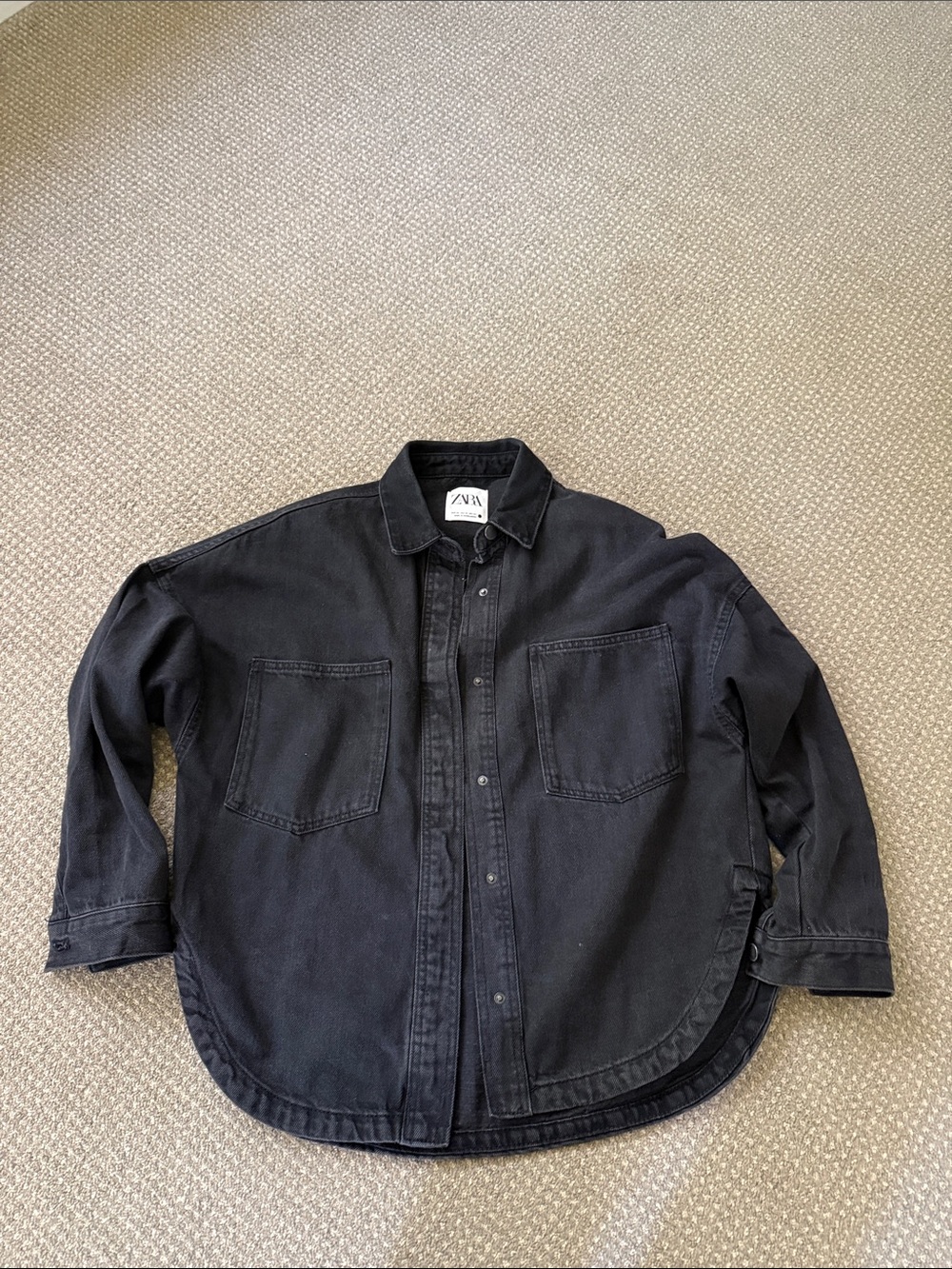 Zara Black Relaxed Button-Down Overshirt